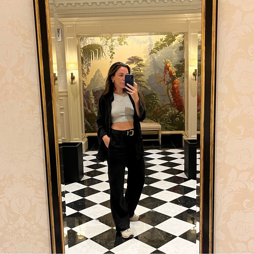 Black linen pants and top